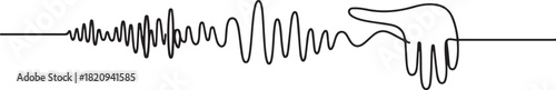 Sound line wave music audio icon one art voice continuous hand. Wave podcast line sound soundwave noise sketch drawn drawing doodle. one line Icon drawing with white background