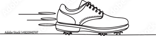 Line art of a golf shoe with motion effect. Minimal sports footwear vector drawing. one line Icon drawing with white background