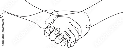 Single continuous line drawing of hold hand for caring and show sympathy to other. Hand drawn style vector. one line Icon drawing with white background
