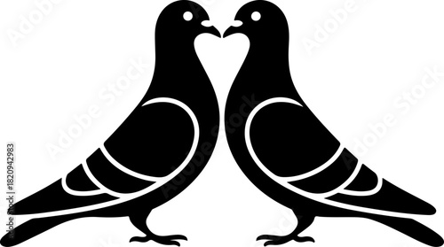 Valentine pigeon couple with heart silhouette vector illustration