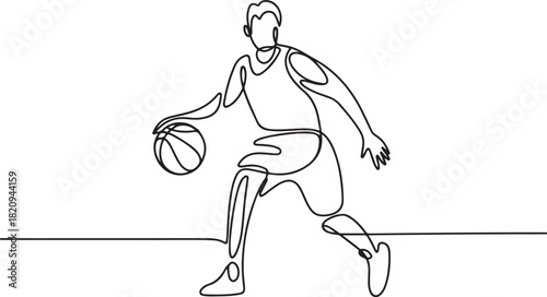 basketball player continuous one line drawing, people playing basket vector. one line Icon drawing with white background