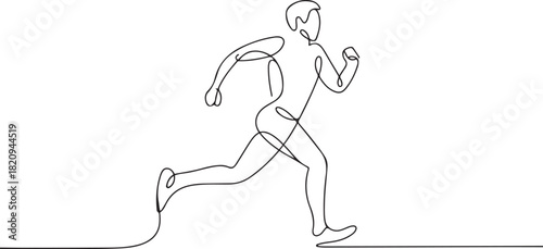 Running time continuous one line drawing, a man run with simple motion energy. Landing page template of people athlete competition. one line Icon drawing with white background