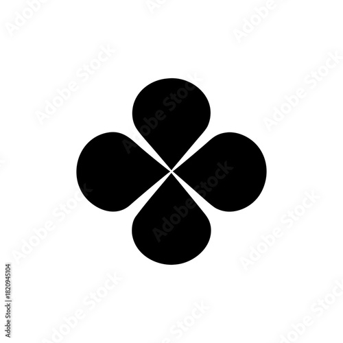 Stylized lucky four leaf clover symbol black graphic design element