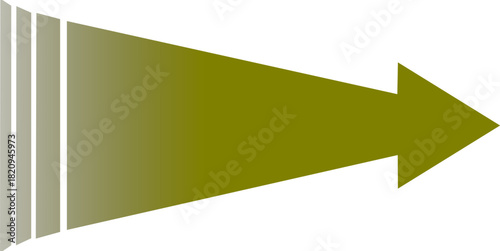 A stylized olive green arrow with a gradient and layered tail pointing right on a white background.