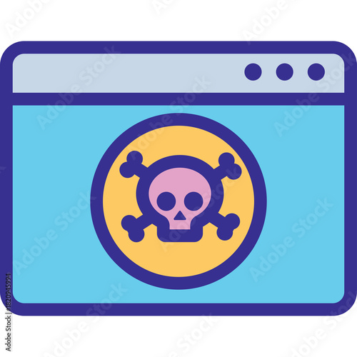 Computer Screen Displaying Skull and Crossbones Symbol Indicating Malware or Cyber Threat Against Blue Background