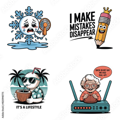 Crying snowflake with fan and pencil with crown saying I make mistakes disappear Keywords