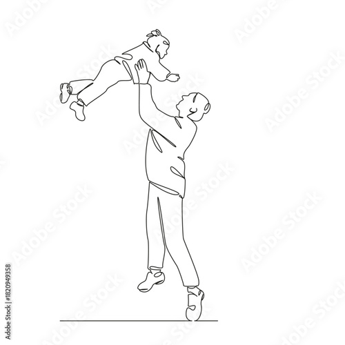 One continuous single drawing line art flat doodle mother, daughter, up, baby, happy, family, girl, happiness. Isolated image hand draw contour on a white background, hand drawn, not AI