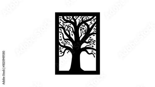 wood window symbol, black isolated silhouette