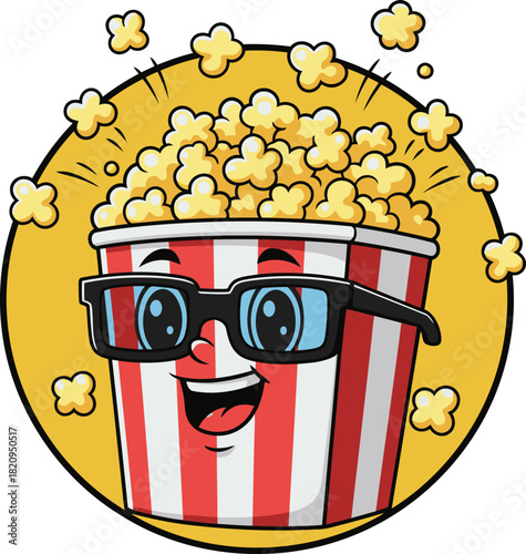 Enjoy a delightful popcorn snack wearing 3d glasses for a fun movie entertainment experience together