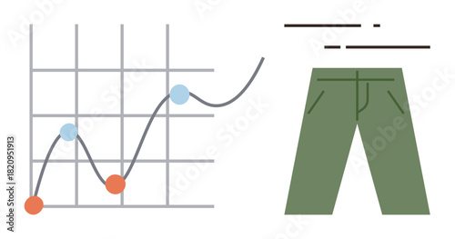 Data graph with rising trend trajectory beside green trousers. Ideal for fashion analytics, trend forecasting, retail strategy, clothing stats, style insights, market research, and visual