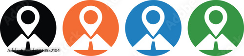 Colorful Location Pin Icons Above Road Designs for Navigation and Travel Purposes