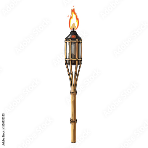 Tiki torch with flame made of bamboo for outdoor decoration  