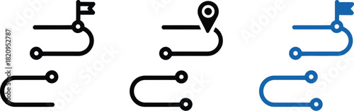 Versatile vector icons showcasing various navigation routes, journey paths, and destination markers for effective mapping, travel planning, and location services