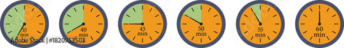 Minute Timer Icon set. Countdown timer symbol. Stopwatch icons with different time. Stopwatch intervals signs. representing stopwatch, time tracking, scheduling, deadline, and duration measurement.