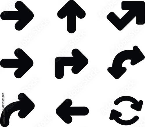 Black Arrow Icons Collection Directional, Turning, and Looping Symbols