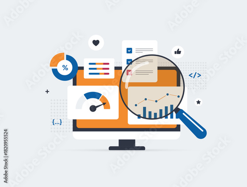 Seo analytics search data insight traffic trends performance metrics dashboard structure giving clear understanding for better ranking and strong seo optimization analytics workflow illustration