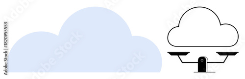 Minimalistic cloud shape paired with a scale symbolizing balance and fairness in data sharing. Ideal for cloud computing, technology, data ethics, innovation, connectivity, equality, simple flat