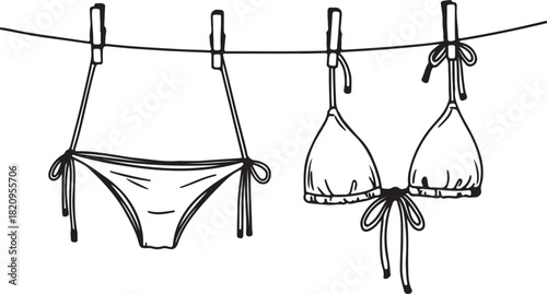 Summer vacation beachwear hanging on a clothesline illustration