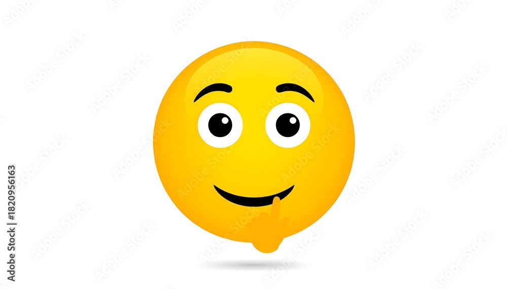 Fototapeta premium A bright yellow emoji with a thoughtful expression and subtle shadows, isolated on a white background