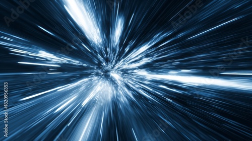 Brilliant streaks of light propel forward through a dark, abstract tunnel
