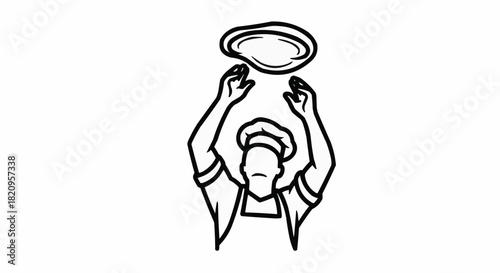 Illustration of a chef tossing pizza dough in the air with both hands