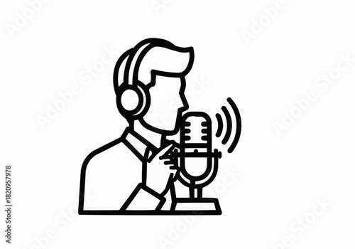 Wallpaper Mural Person with headphones speaking into a microphone in black outline art Torontodigital.ca