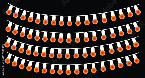 Festive string lights with orange bulbs on black background