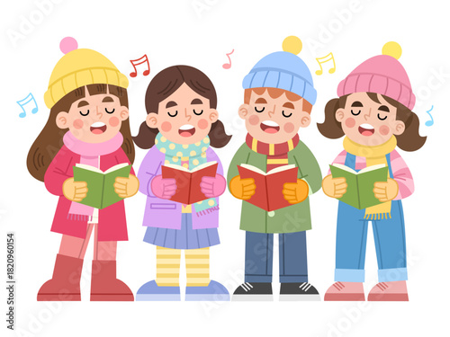 Children Singing Christmas Carols Illustration