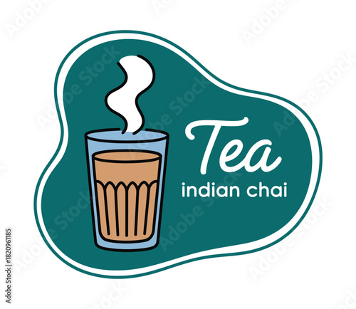 A steaming glass of Indian chai tea is depicted in a graphic illustration, highlighting the beverage and its origin.