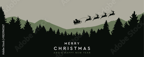 christmas banner santa claus in a sleigh with reindeer vector illustration