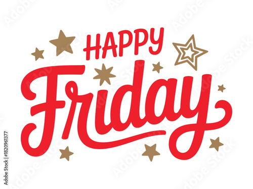 Happy Friday text with stars and sparkles symbolizing a joyful start to the weekend.
