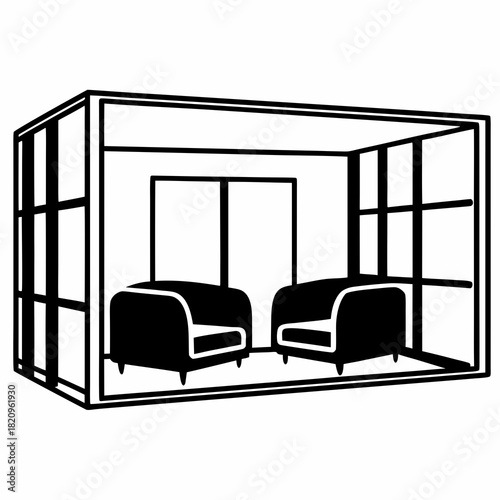 Minimal Living Room Box Frame Line Art Illustration
