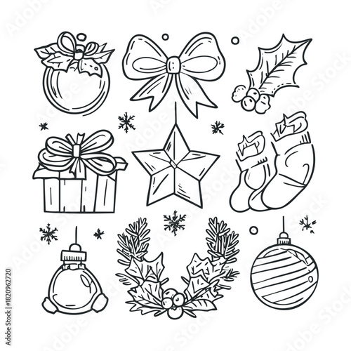Collection of hand-drawn sketches of various holiday decorations.