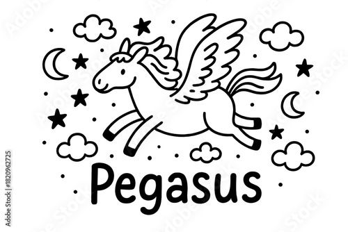 Horse with wings flying in the sky