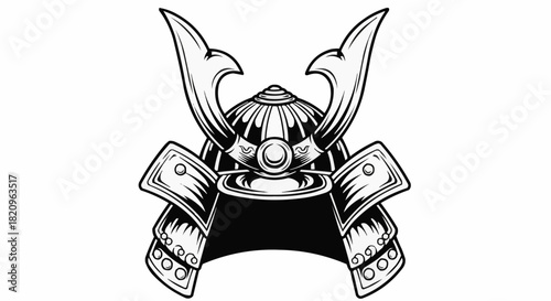 Detailed illustration of a traditional Japanese samurai helmet with intricate design.