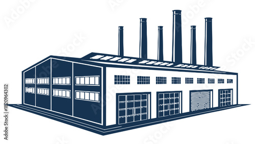 Industrial factory building with tall smokestacks, a symbol of manufacturing, production, and economic activity, perfect for illustrating business and industry topics