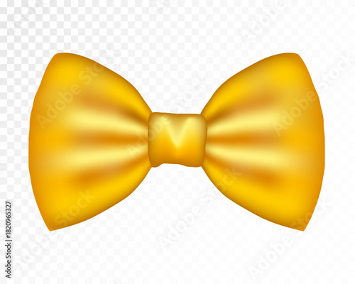 Elegant golden bow with smooth satin shine, festive ribbon decoration in luxurious warm yellow tones, isolated decorative element for celebration, wrapping and holiday design. Vector illustration.