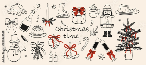 Creative and festive illustrations capture the joyful spirit of Christmas time celebration with various holiday symbols