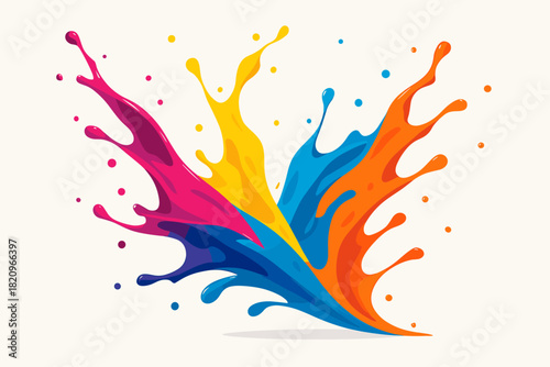 Colorful Paint Splash. Dynamic splash of colorful paints colliding in mid-air against a clean white backdrop, bold and creative