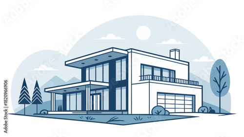 Stunning modern house design showcasing architectural brilliance and serene outdoor living, perfect for real estate or design projects with a contemporary aesthetic