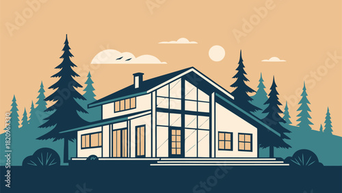 Dreamy house in the woods, escape to nature in this peaceful retreat, perfect for real estate promotions, cabin rentals, or nature-themed designs