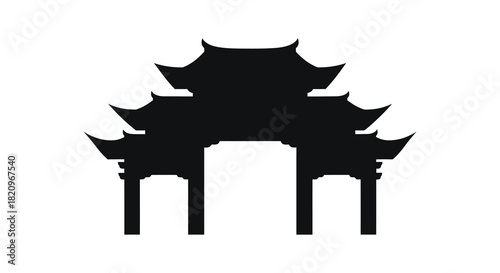 Asian architecture silhouette of a traditional pagoda gate