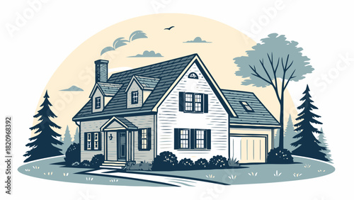 Charming suburban house with manicured lawn evokes feelings of homeownership and peaceful living, a perfect illustration of the American dream neighborhood