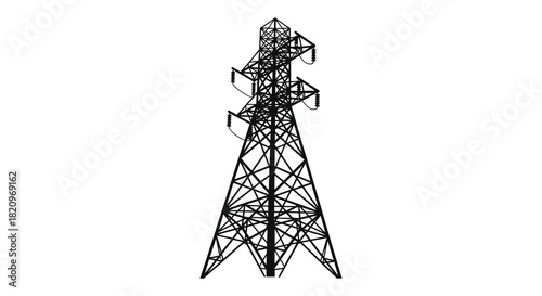 Telecommunication tower silhouette against white background modern infrastructure and technology silhouette
