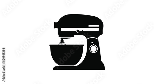 Stand mixer kitchen appliance illustration in black silhouette