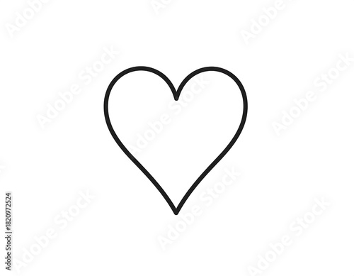 A simple heart outline drawn in black against a stark white background, centered in the frame