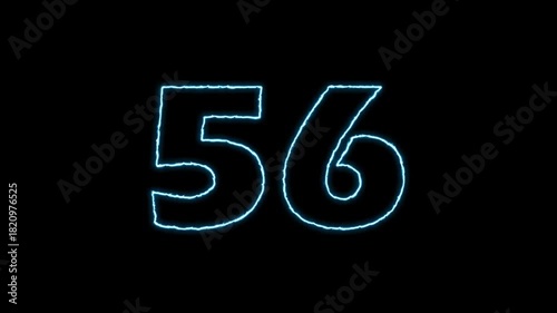 Glowing Number 56 Animation on Black Background.