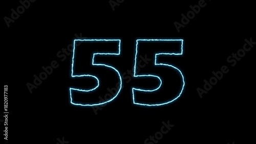 Glowing Number 55 Animation on Black Background.