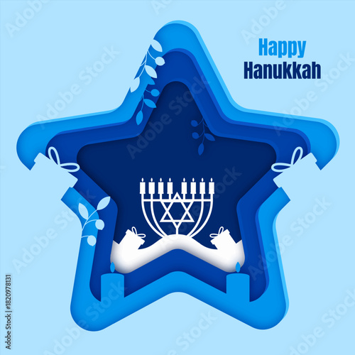 Happy Hanukkah Festival celebration paper cut origami art concept design vector illustration.