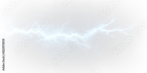 Bright blue glowing electric strike flash power thunder effect. PNG